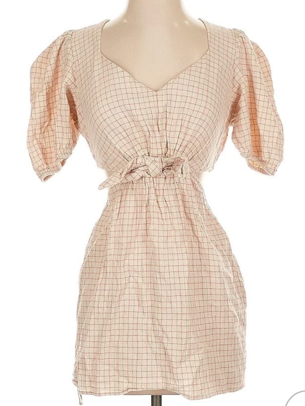 Zara Cream Dress with Pink and Green Grid